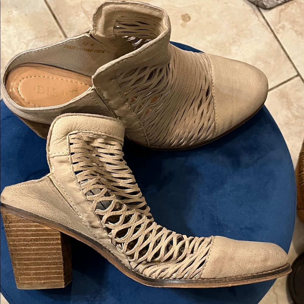 Beige Woven Peep-Heel Ankle Boots - Neutral Women’s Heeled Booties